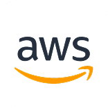 AWS logo with lowercase 'aws' text and orange Amazon smile swoosh.