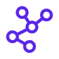 Abstract purple network icon with connected circles on a dark background.