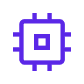 Stylized purple microchip icon on a dark teal background, symbolizing technology or processing.