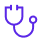A pixelated purple stethoscope outline on a dark grey background, symbolizing healthcare.