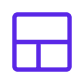 Purple outline icon showing a rectangular layout with one large and two small panels.